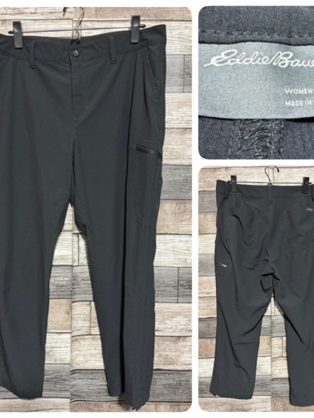 Eddie Bauer Ripstop Crop Pants Women 12 Black Stretch Hiking Straight Inseam 23